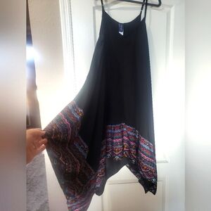 Black Dress with Colorful Patterned Hem